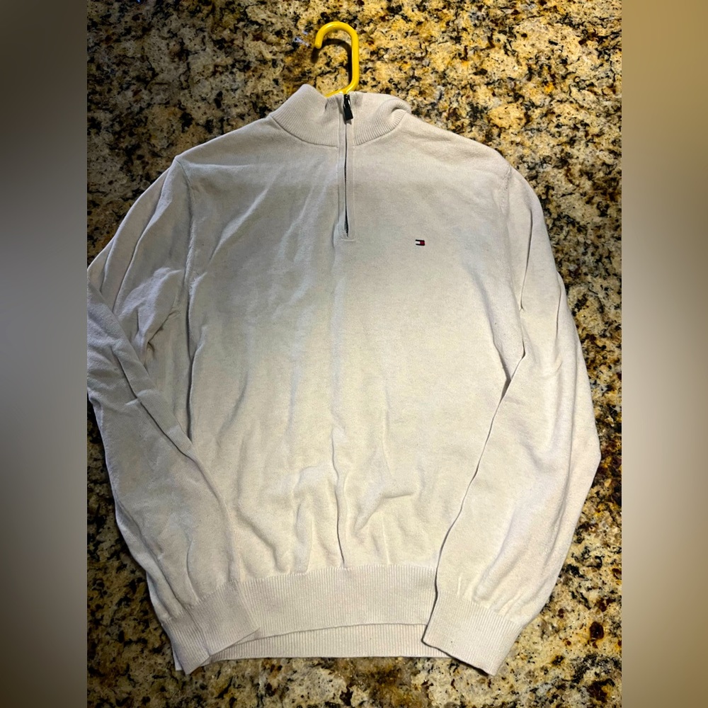 Tommy Hilfiger Quarter Zip Sweater Off White Large Logo